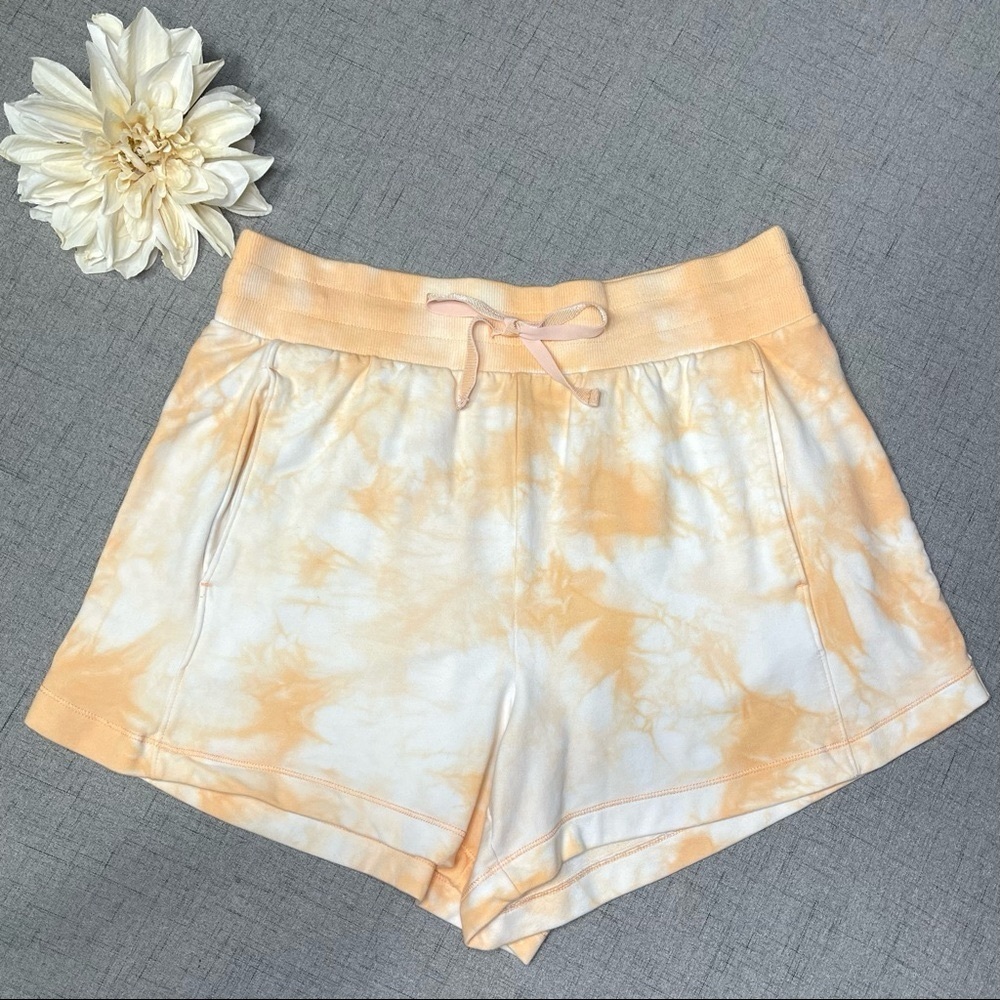 French Terry High Rise Tie Dye Lounge Shorts with Pockets Orange & White Medium